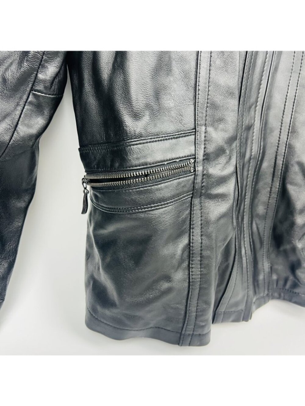 Women’s Black Leather Jacket Lane Bryant Size 14/16 Full Zip - Picture 3 of 5